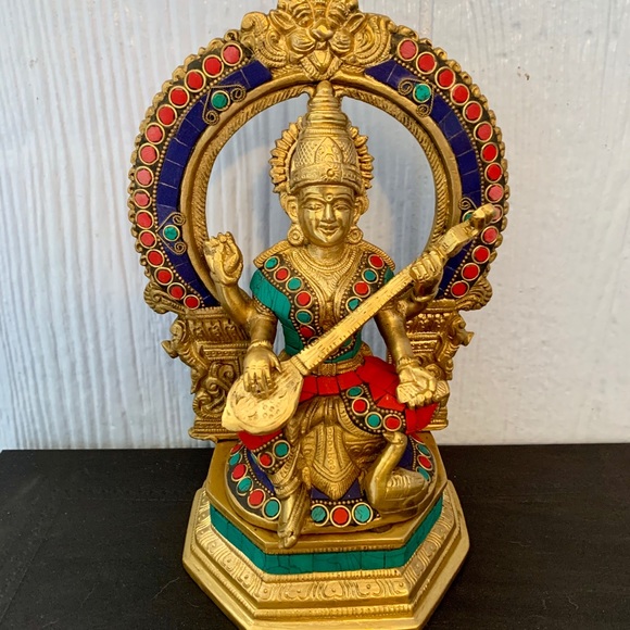 Saraswati Statue & Swan Under Arch Stone Figurine - Picture 11 of 14